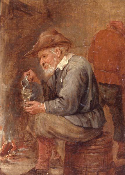 unknow artist An old man sitting by the fire,pouring with into a roemer France oil painting art